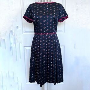 Brooks Brothers Red Fleece Dress Womens 6 Navy Blue Floral Pleated Skirt Preppy